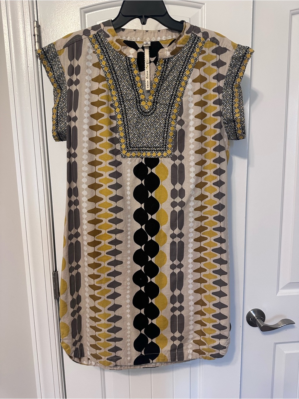 Uncle Frank Geometric Printed Mini Dress in Mustard, Black & Gray
